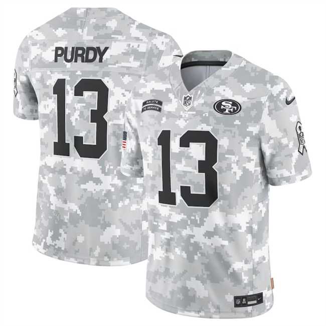 Men%27s San Francisco 49ers #13 Brock Purdy 2024 Arctic Camo Salute To Service Limited Stitched Jersey Dyin